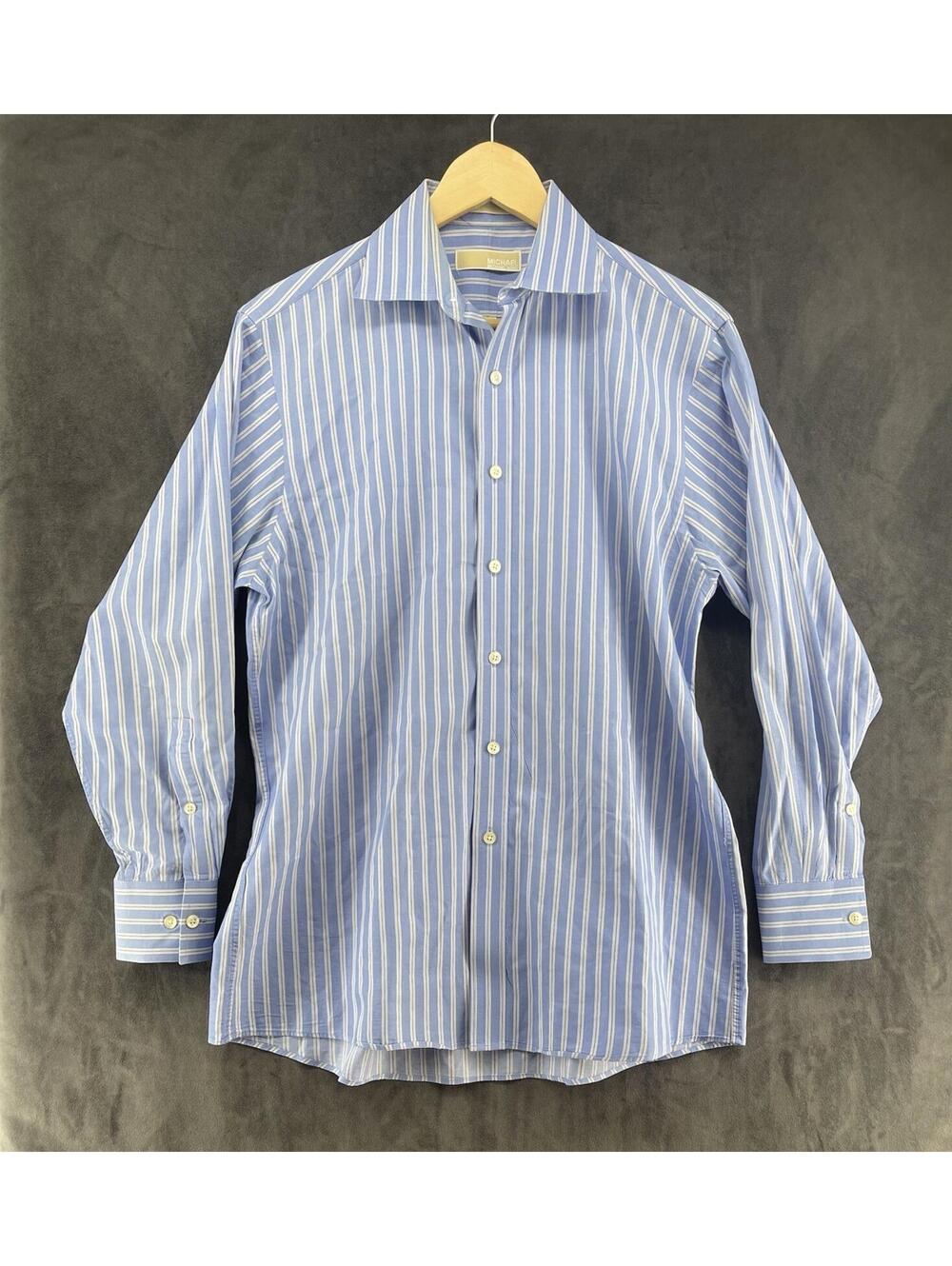 Michael Kors Mens‎ Medium Blue Striped Dress Shirt 15.5 32/33 Cotton